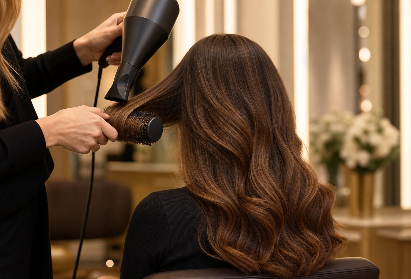 Stylizacja włosów z wykończeniem miękkich fal w salonie